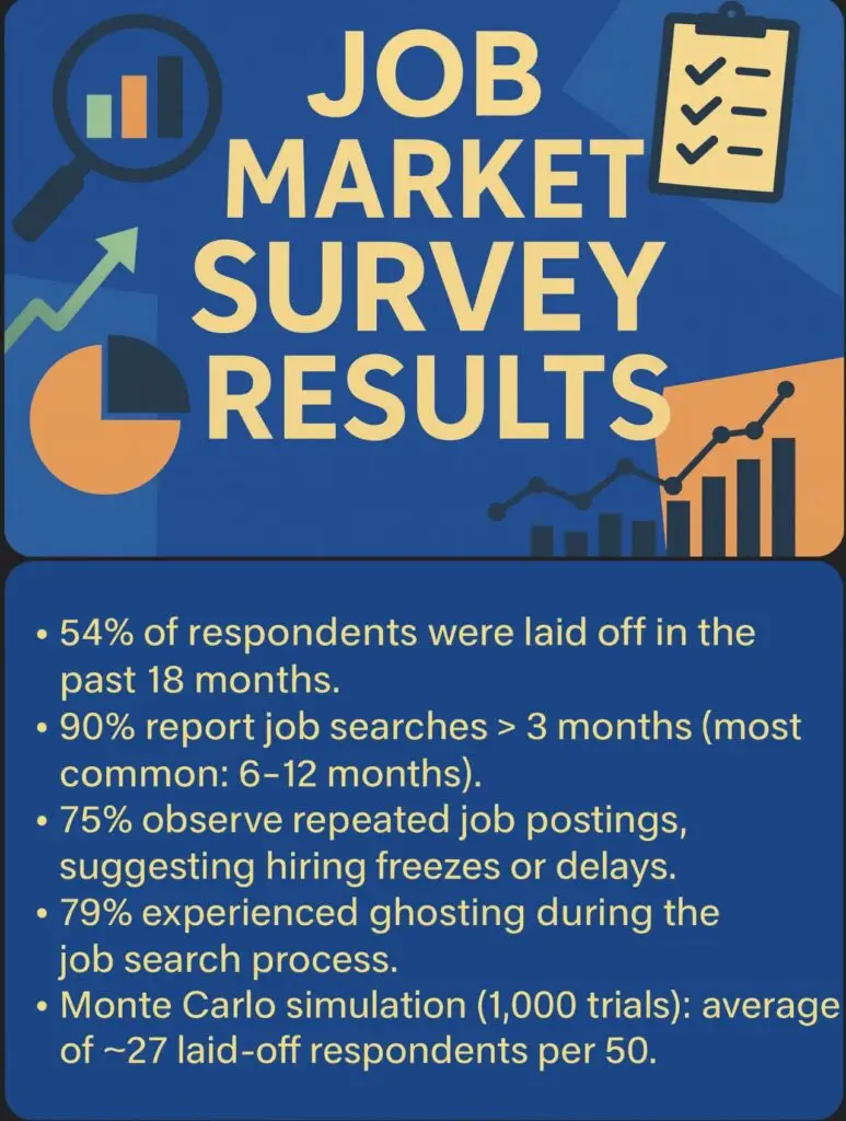 The intent behind conducting this survey was to confirm and validate current job market conditions—and the results are both revealing and concerning. The data highlights the significant employment challenges facing professionals today.