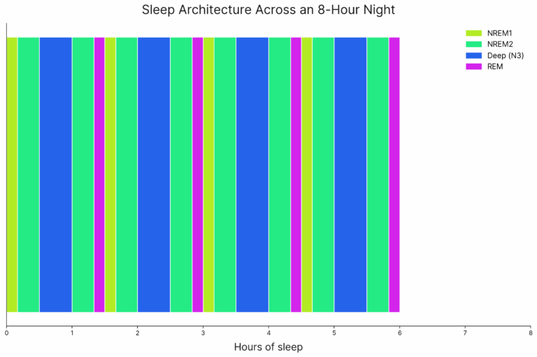 NREM1 → NREM2 → Deep (N3) → REM. sleep architecture